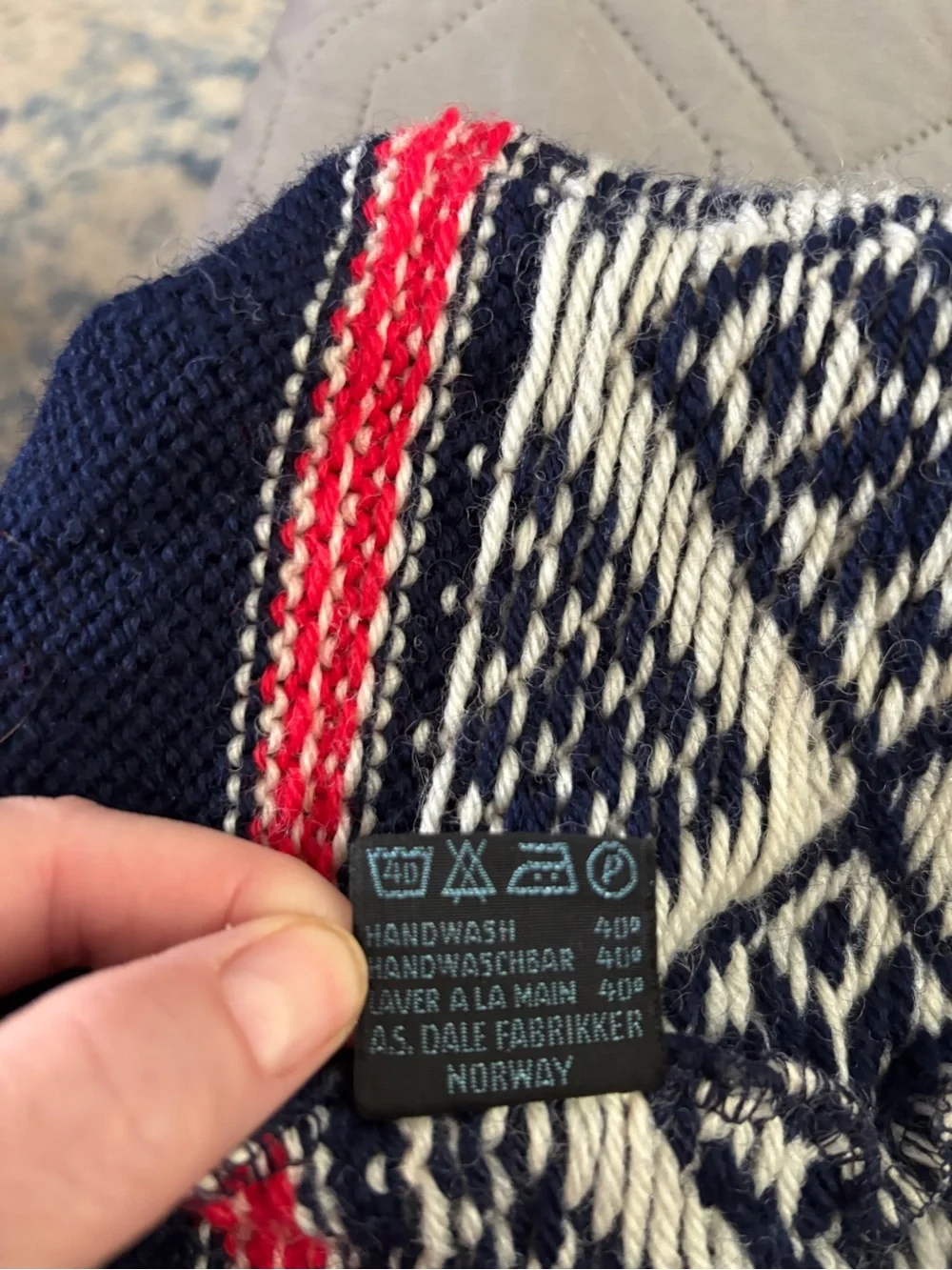 Dale of Norway Navy, White & Red Fair Isle Knit Beanie